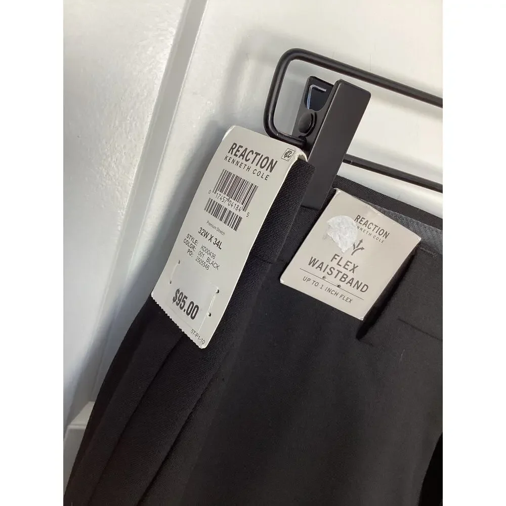 NWT Reaction Kenneth Cole Men's Slim-Fit Stretch Twill Dress Pants Black 32x34‎